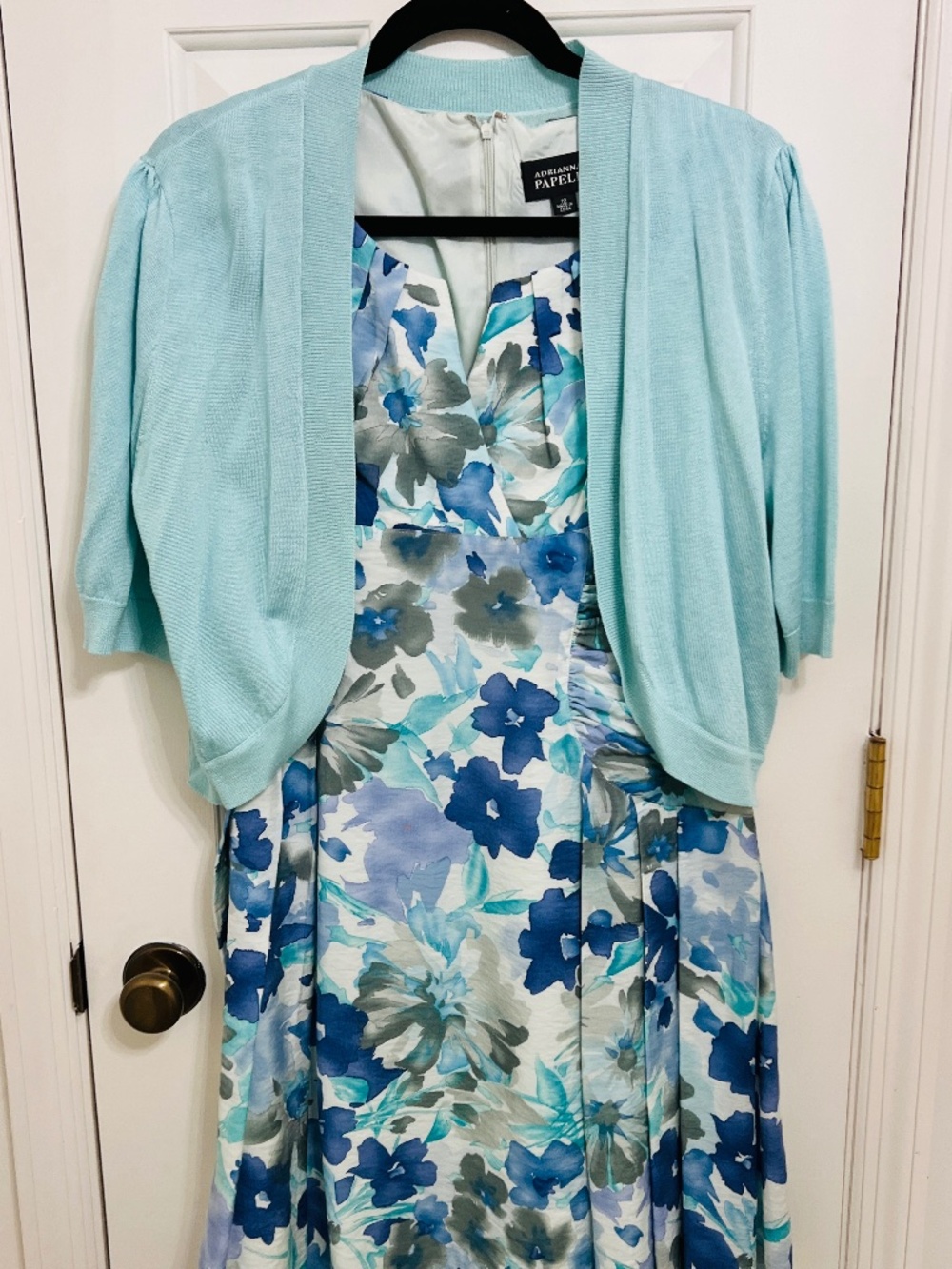 VGUC Adrianna Papell Blue Watercolor Floral Print Sleeveless Lined Dress Size 12
